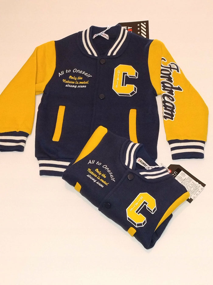 Bluza dziecięca varsity granat żółta college na napy bawełna