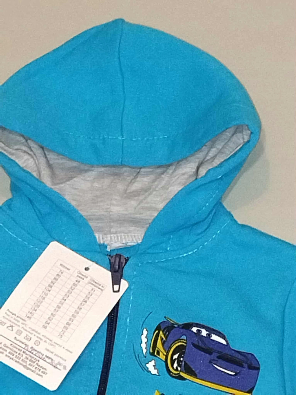 Bluza chłopięca z kapturem samochody niebieska zamek 68-110.b5