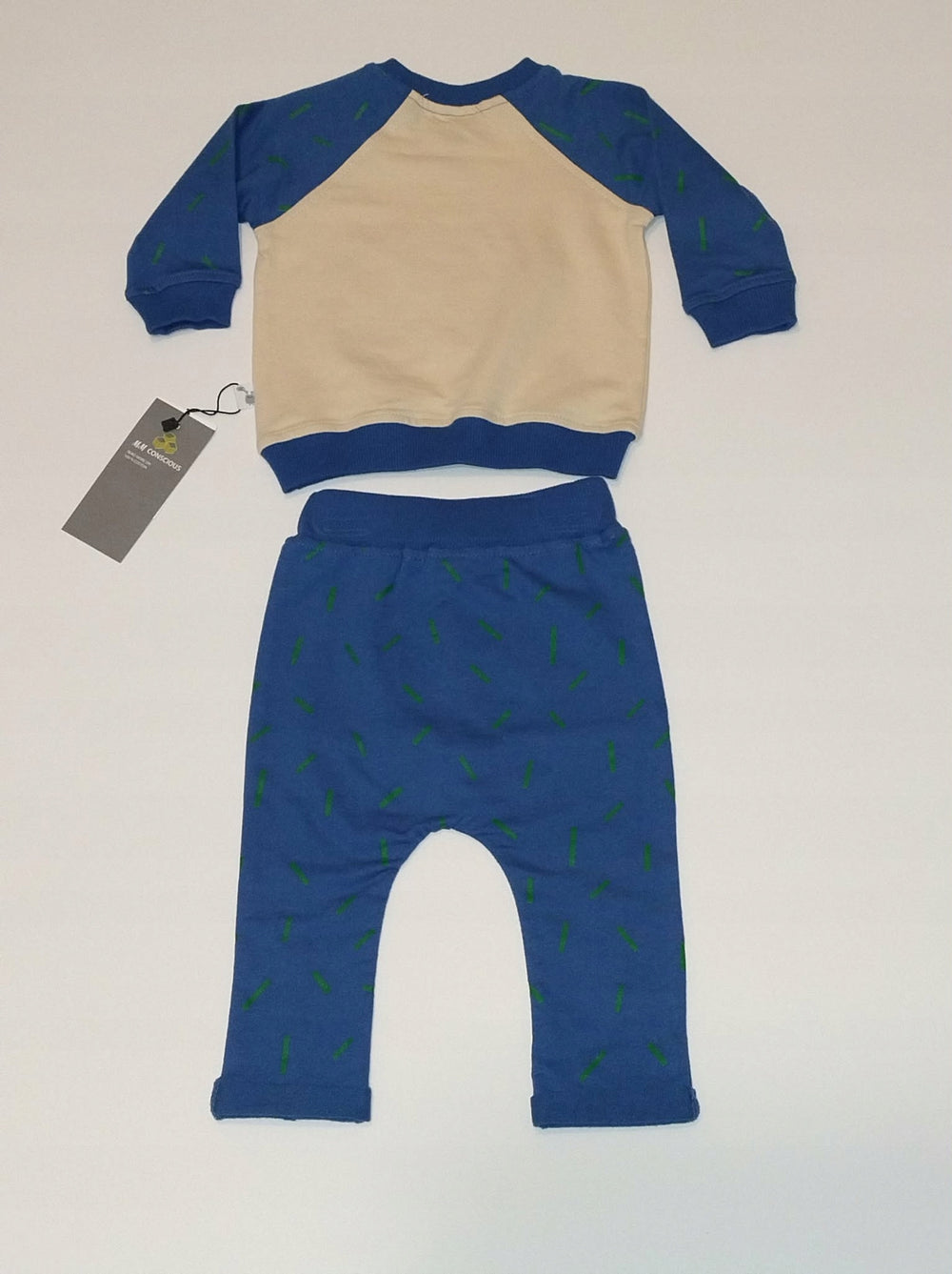 Dres niemowlęcy Bambik potworki niebieski komplet bluza spodnie