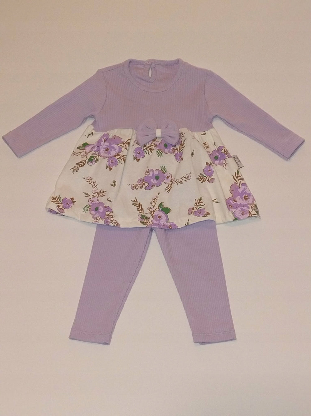 Komplet dziewczęcy sukienka w kwiaty + legginsy liliowy