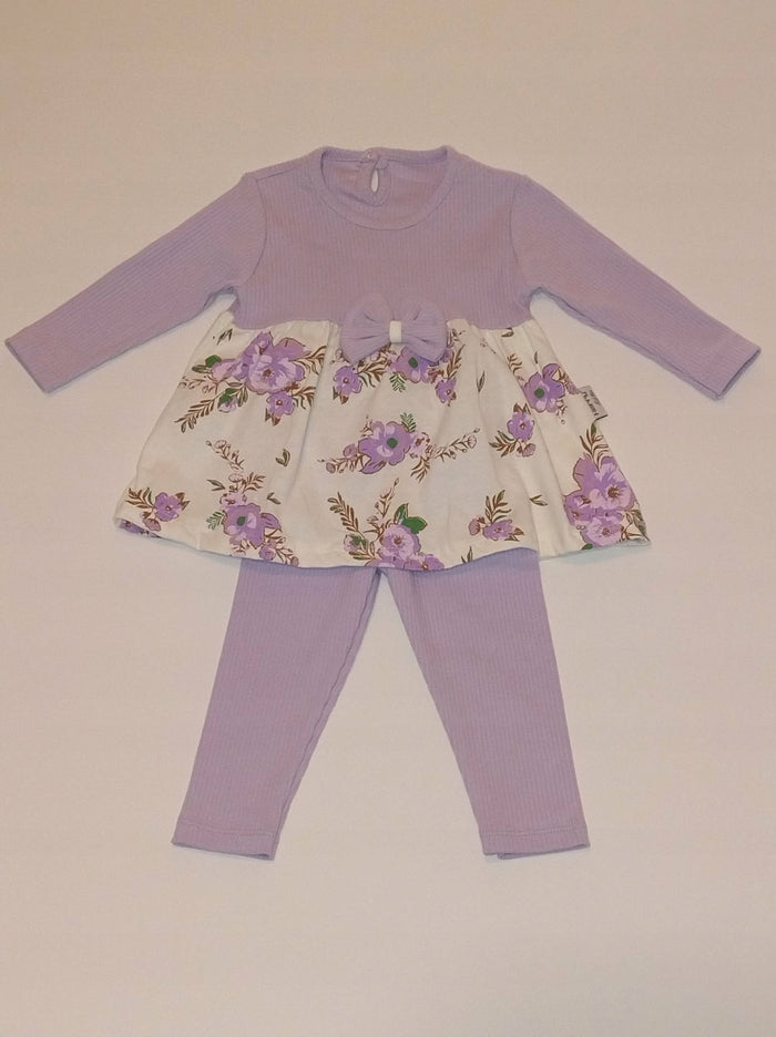 Komplet dziewczęcy sukienka w kwiaty + legginsy liliowy