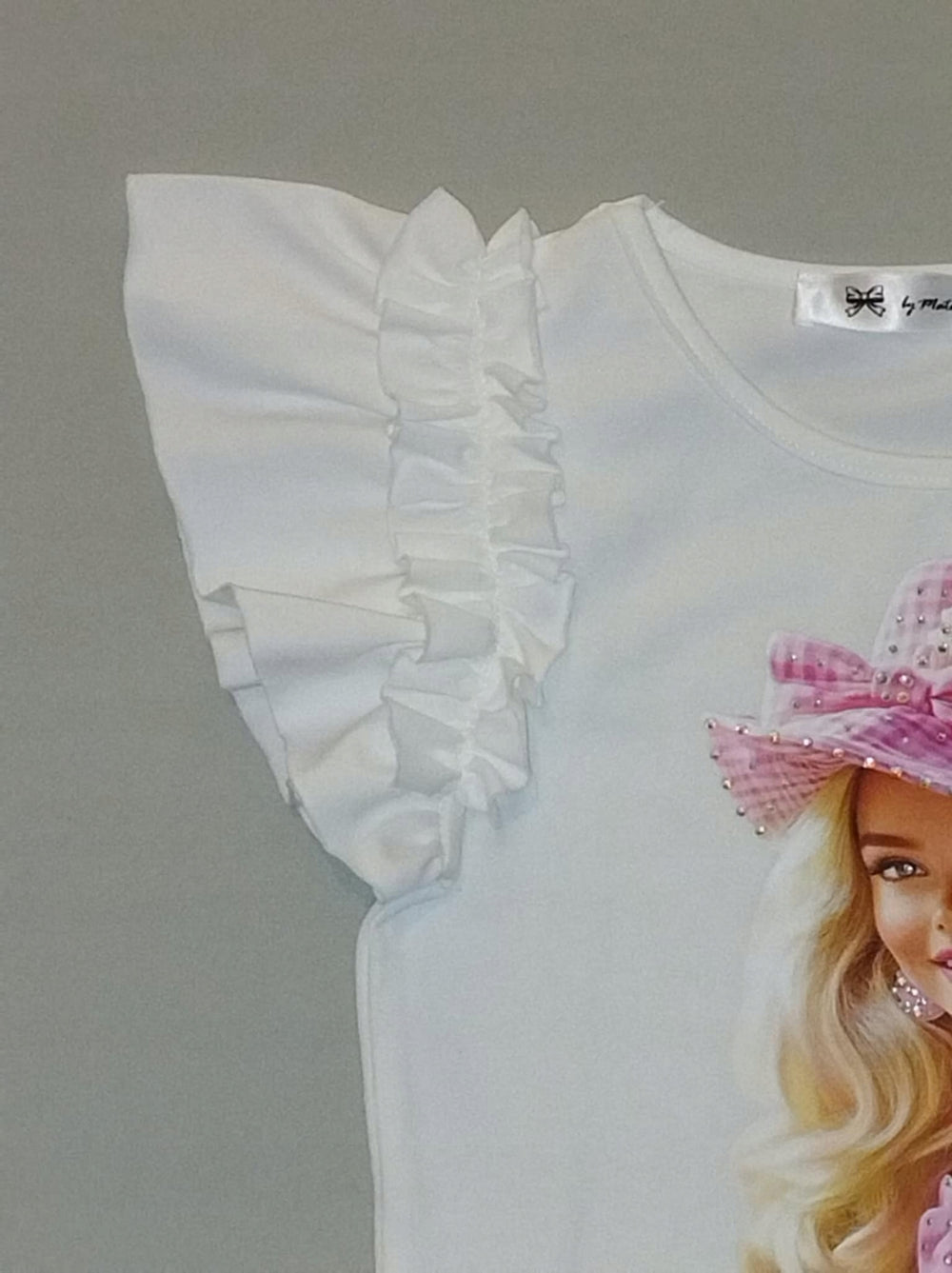 Koszulka dziewczęca Barbie 110-152 biała falbanki kryształki Mattel