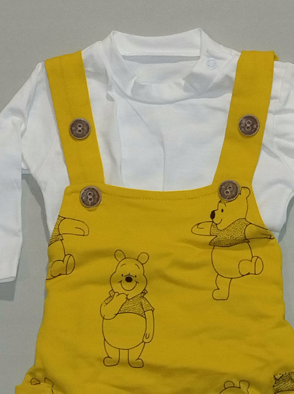 Komplet niemowlęcy żółty miś ogrodniczki bluzka Murat Baby