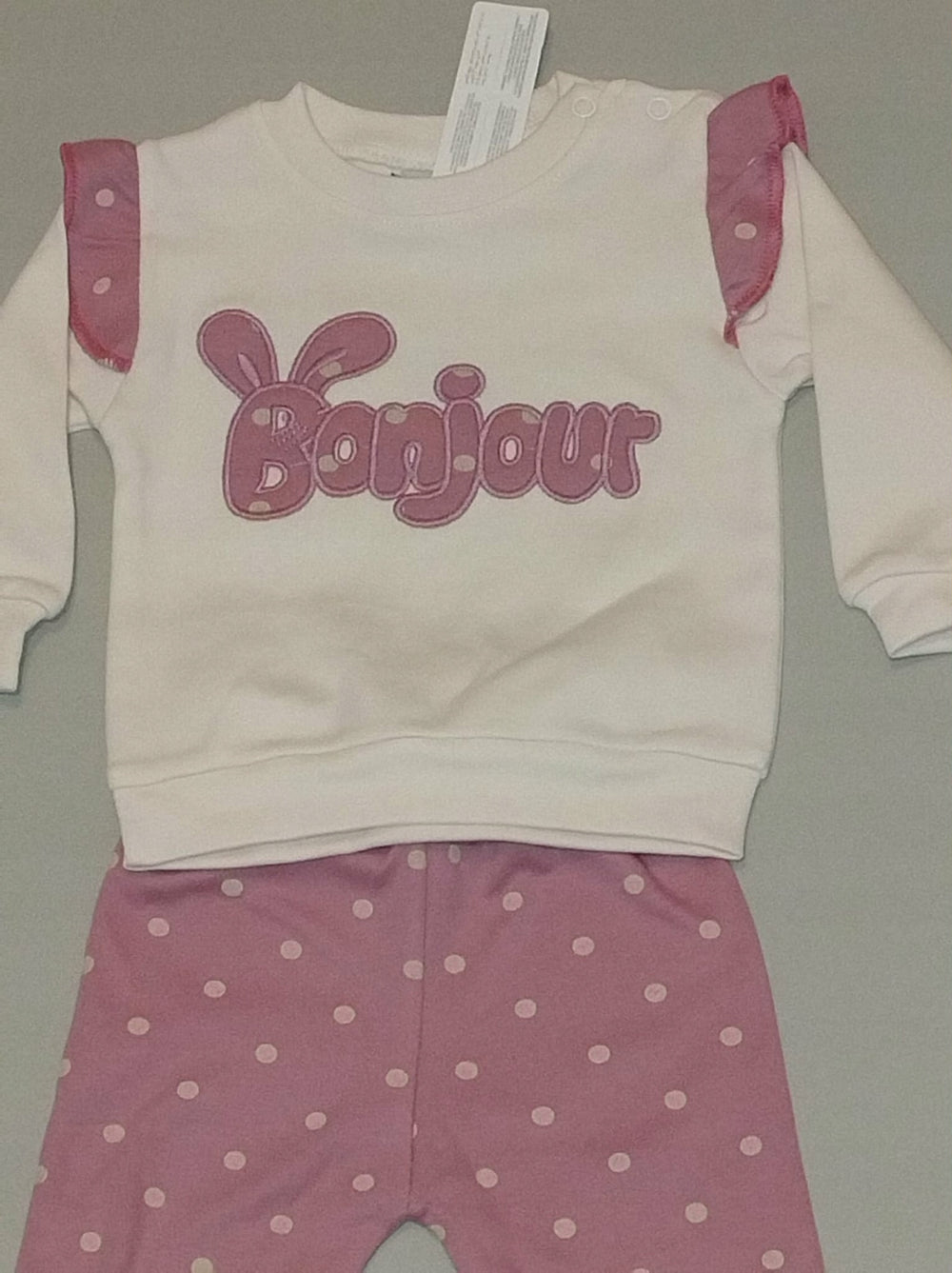 Dres dziewczęcy Bonjour krem róż falbanki komplet Bambik