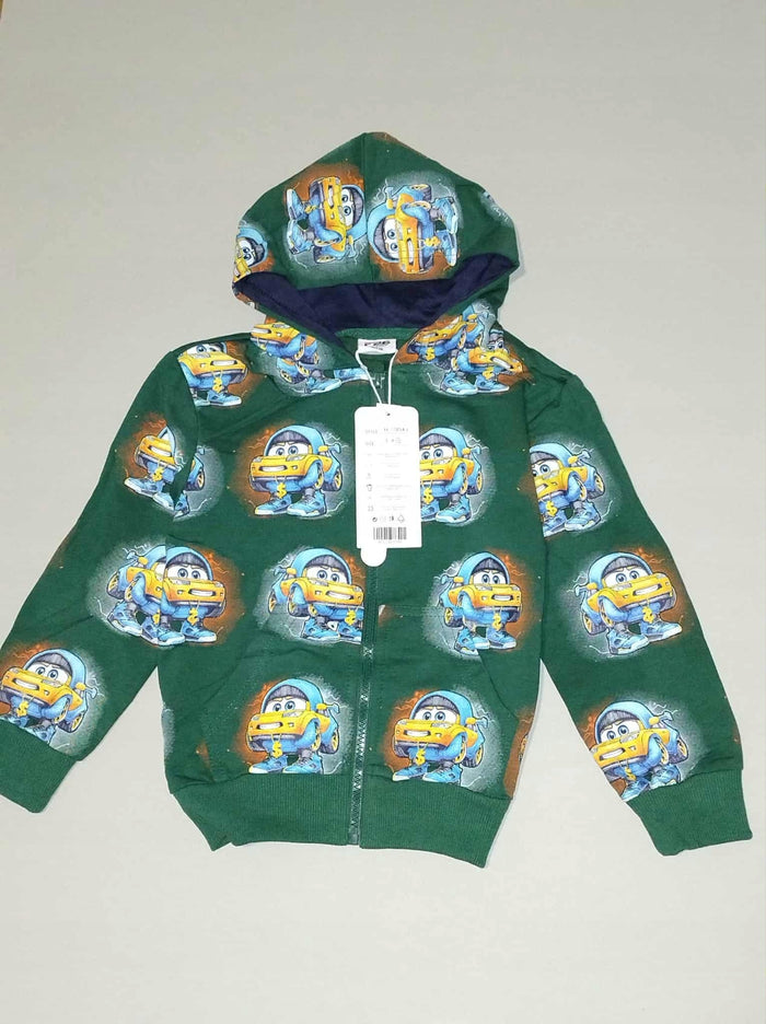Bluza chłopięca z kapturem zamek zielona auta 98 do 122.b1
