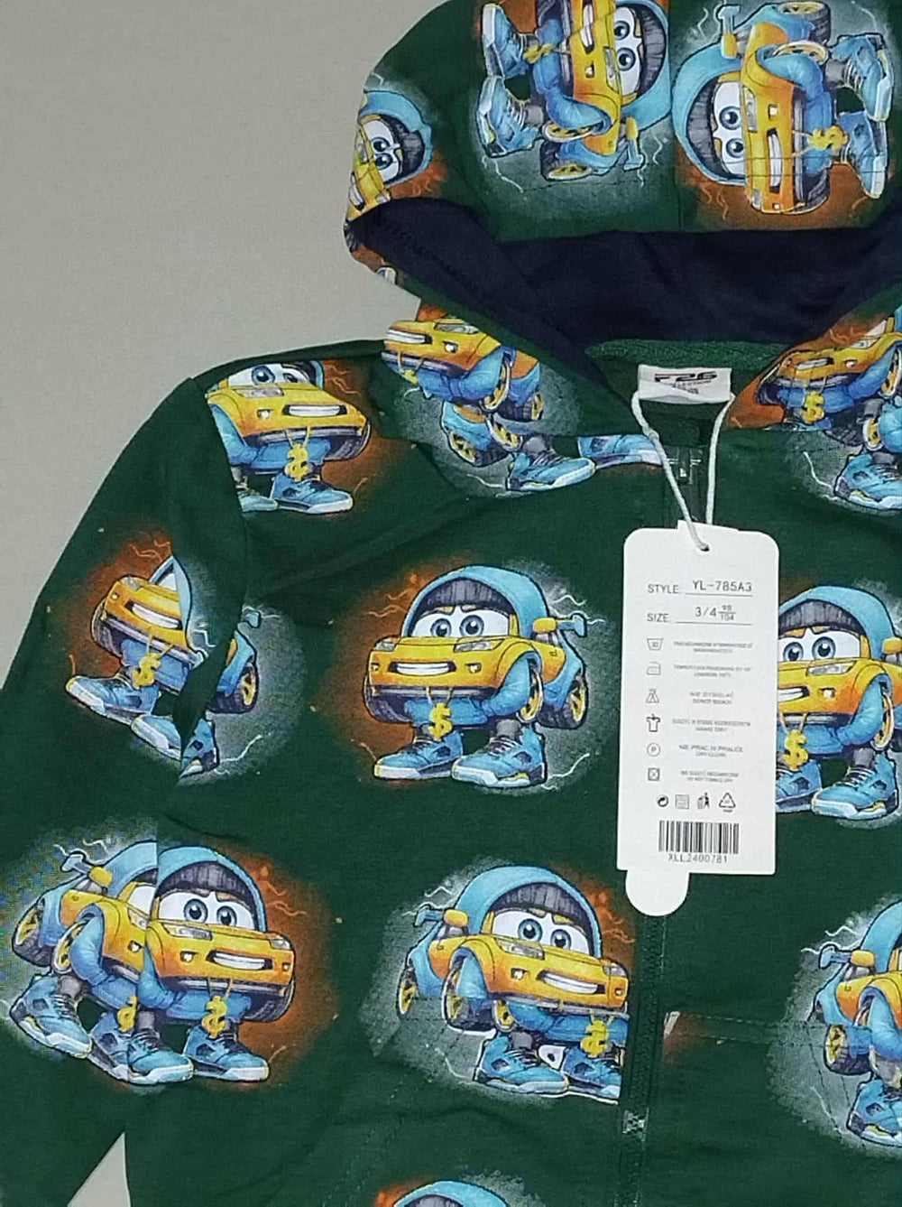 Bluza chłopięca z kapturem zamek zielona auta 98 do 122.b1
