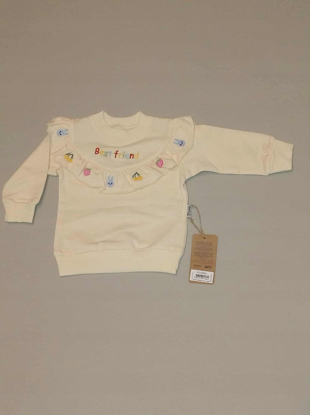 Dres dziewczęcy kremowy Best Friend bluza i spodnie falbanka Bambik