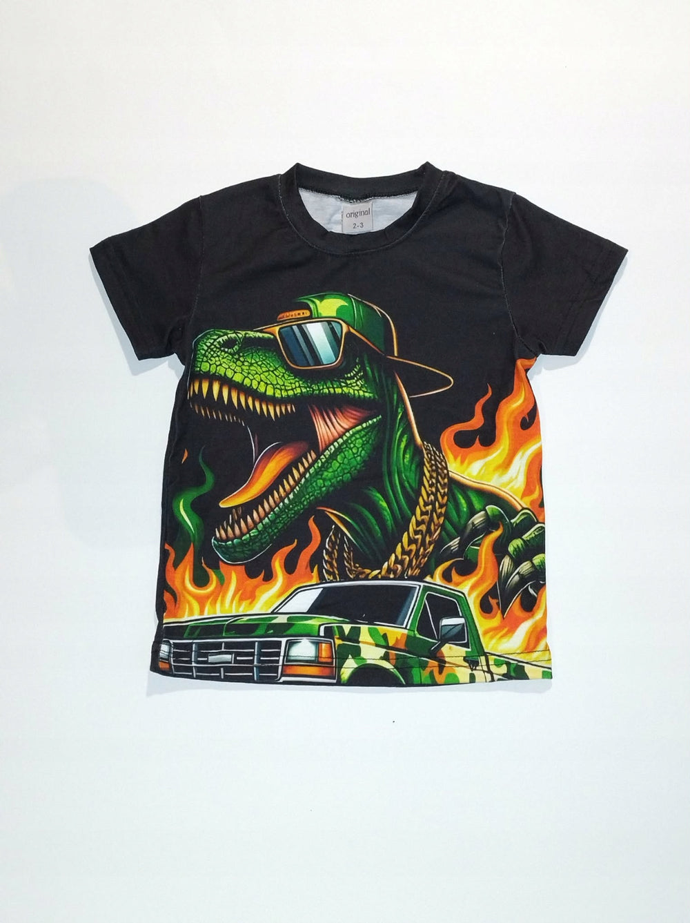 Komplet chłopięcy Dinozaur Monster Truck czarny koszulka spodenki