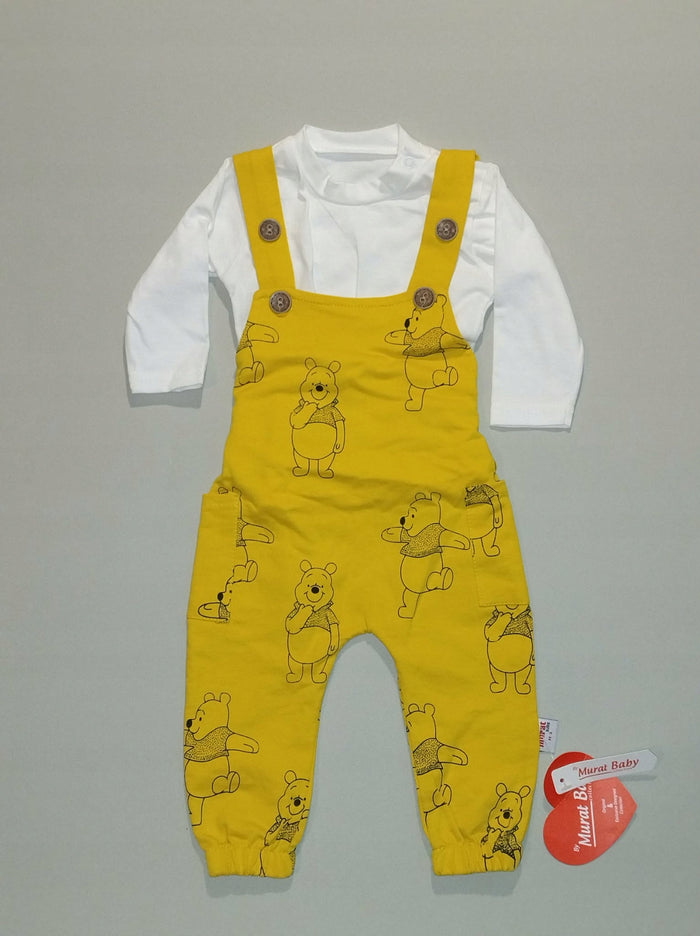 Komplet niemowlęcy żółty miś ogrodniczki bluzka Murat Baby