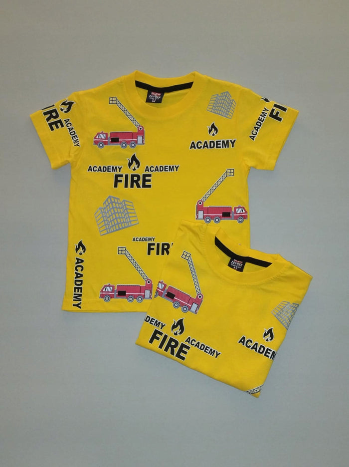 Koszulka chłopięca T-shirt bawełna straż pożarna żółta 2-7 lat.b3