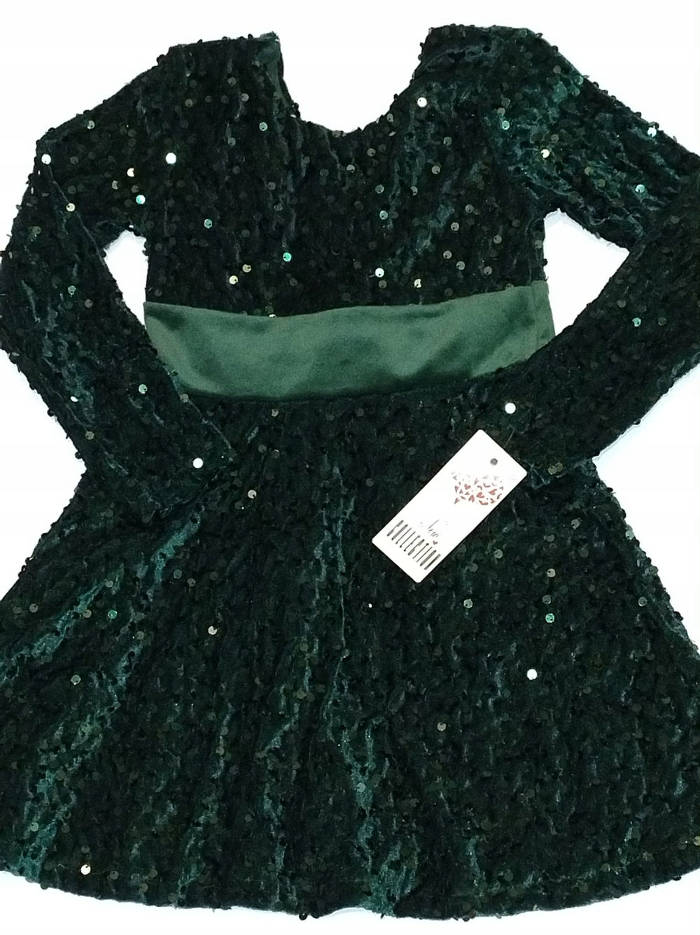 Sukienka dziewczęca zielona cekiny elegancka kokarda Bambik