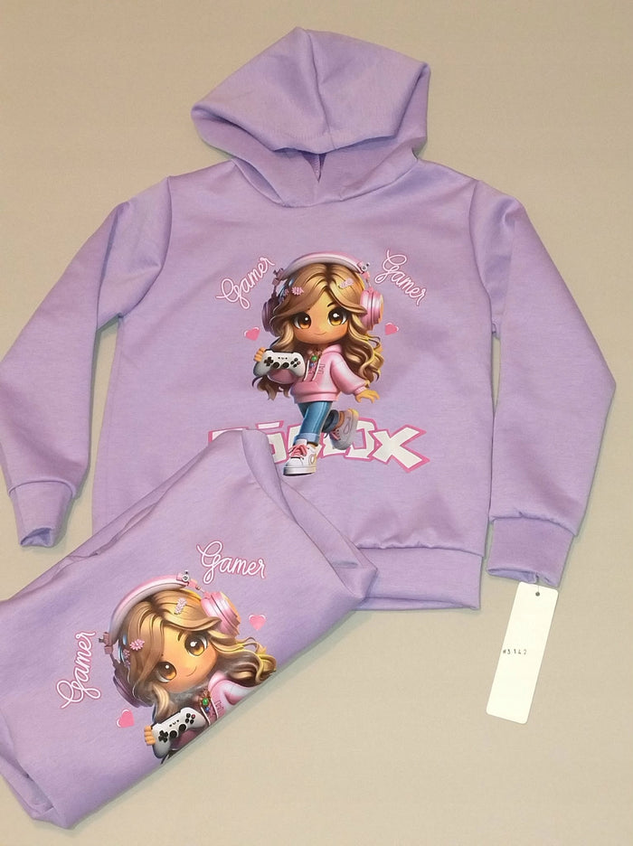 Bluza dziewczęca Gamer RÓBLOX liliowa z kapturem