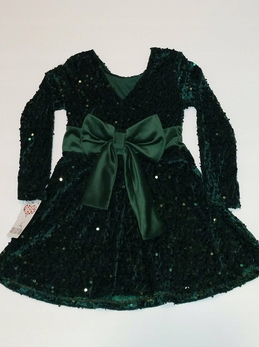 Sukienka dziewczęca zielona cekiny elegancka kokarda Bambik