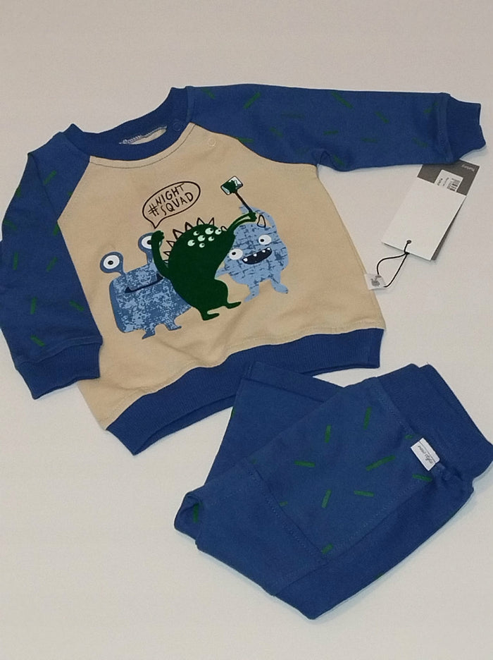 Dres niemowlęcy Bambik potworki niebieski komplet bluza spodnie