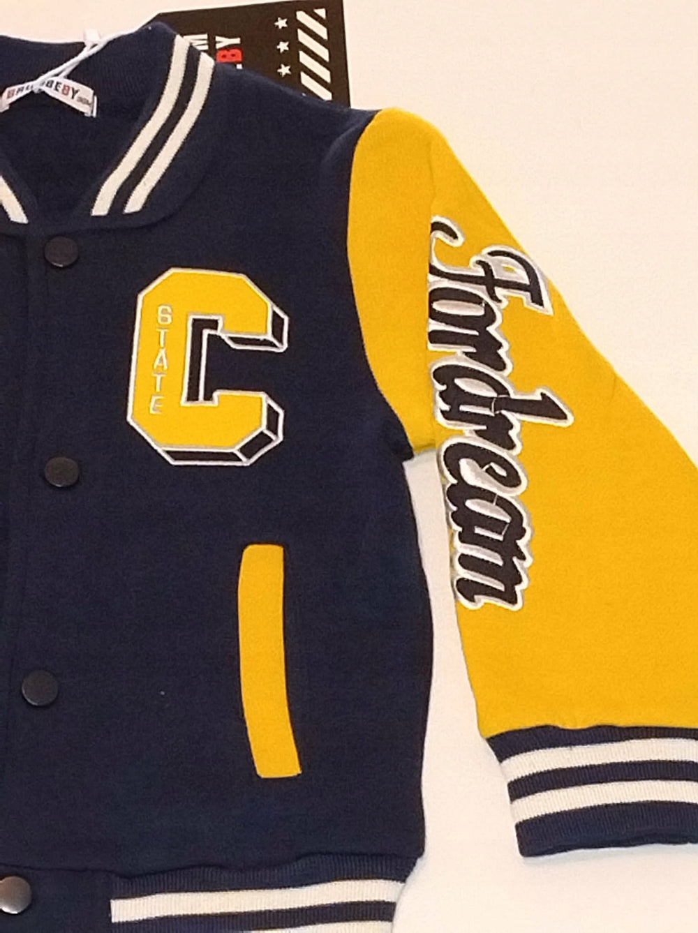 Bluza dziecięca varsity granat żółta college na napy bawełna