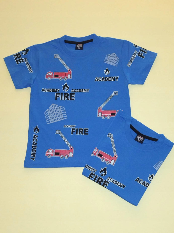 Koszulka chłopięca T-shirt bawełna niebieska straż pożarna 2-7 lat.b3
