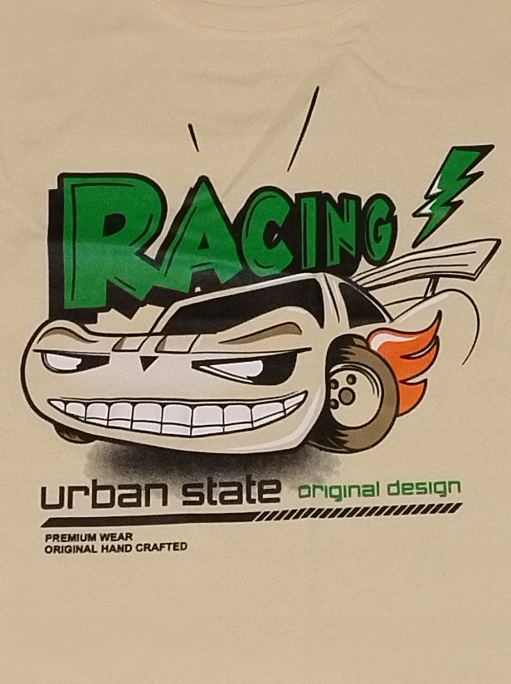 Koszulka chłopięca RACING auto T-shirt bawełna kremowa Bambik roz.98-128