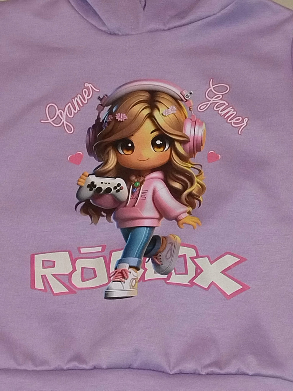 Bluza dziewczęca Gamer RÓBLOX liliowa z kapturem
