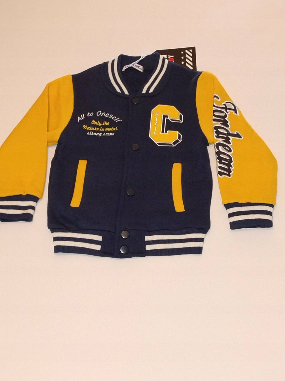 Bluza dziecięca varsity granat żółta college na napy bawełna