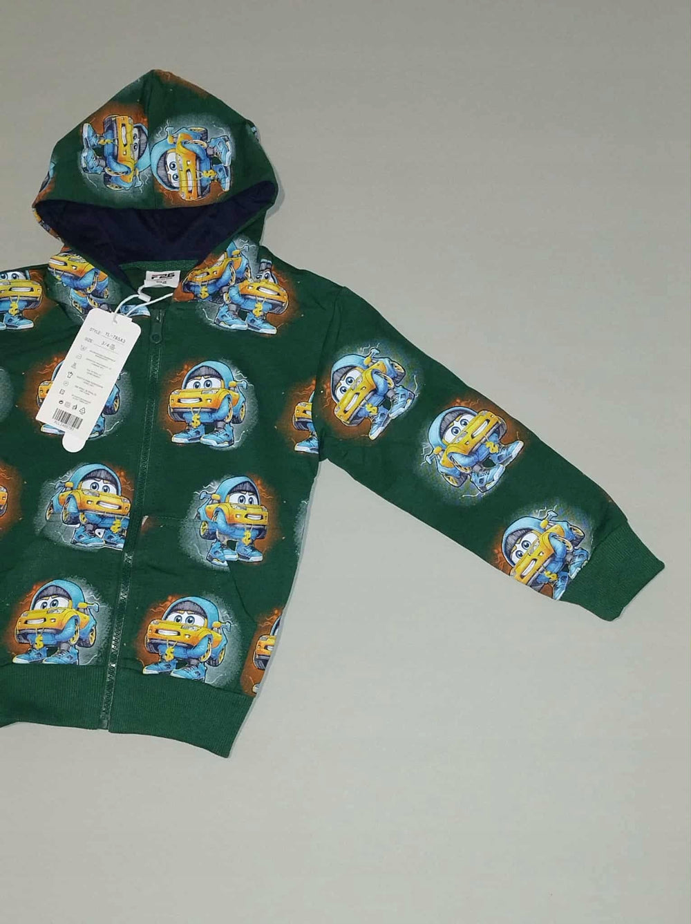 Bluza chłopięca z kapturem zamek zielona auta 98 do 122.b1