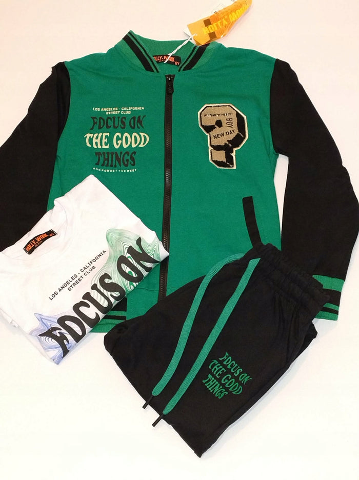 Dres 3w1 dziecięcy/młodzieżowy zielona bomberka + spodnie + t-shirt