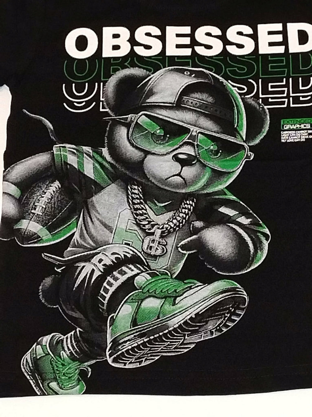 Koszulka chłopięca miś OBSESSED czarna T-shirt Bambik roz.98-128